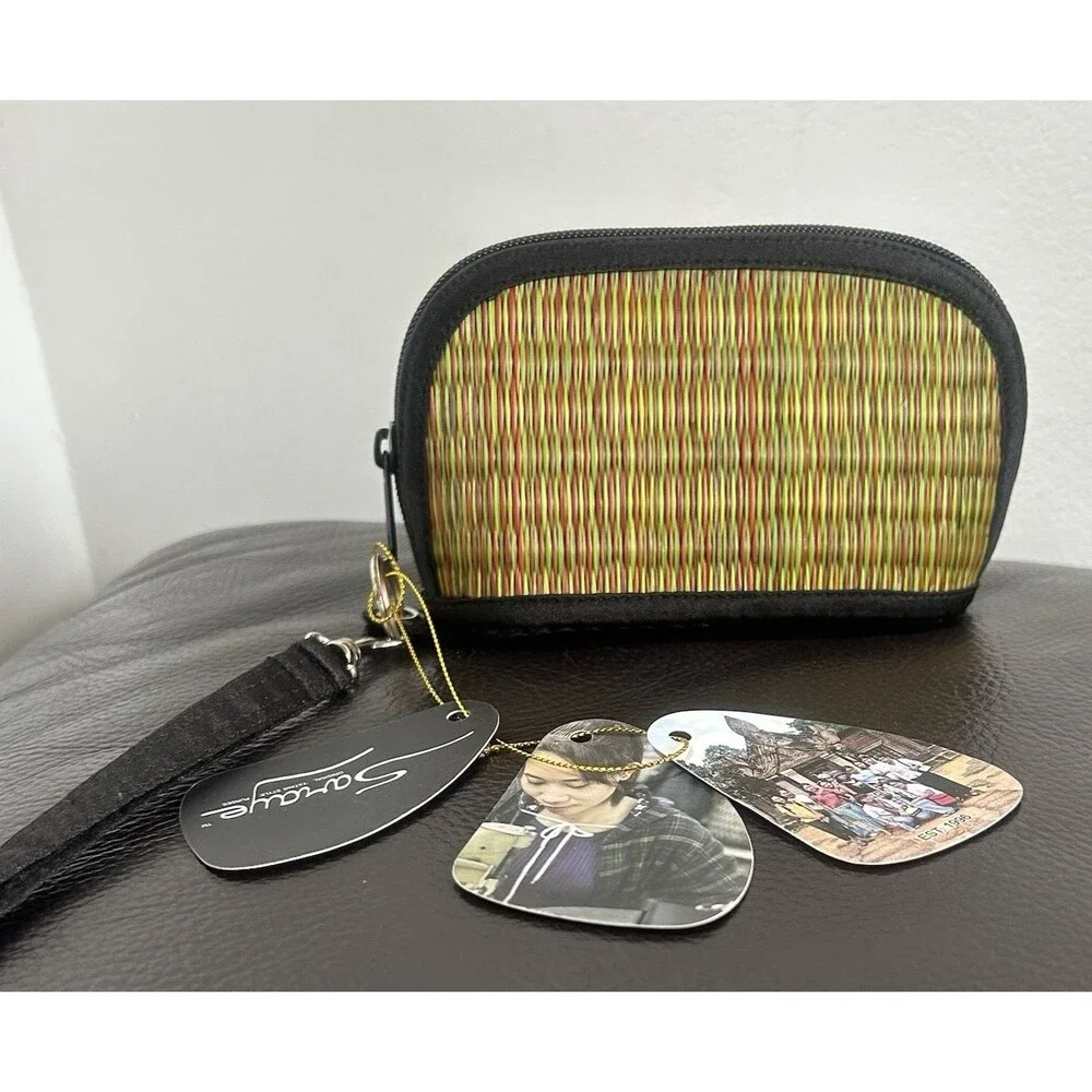 Baskets of Cambodia Cosmetic Bag Wristlet Handmade Green Woven Seagrass Purse
